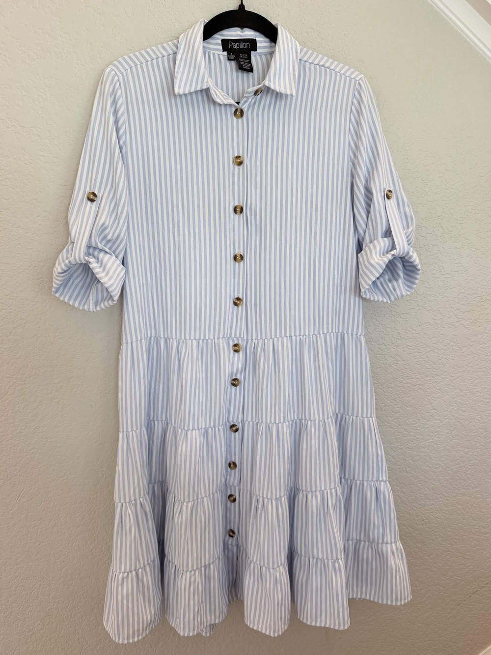 Papillon Striped Button-Down Shirt Dress - Size S